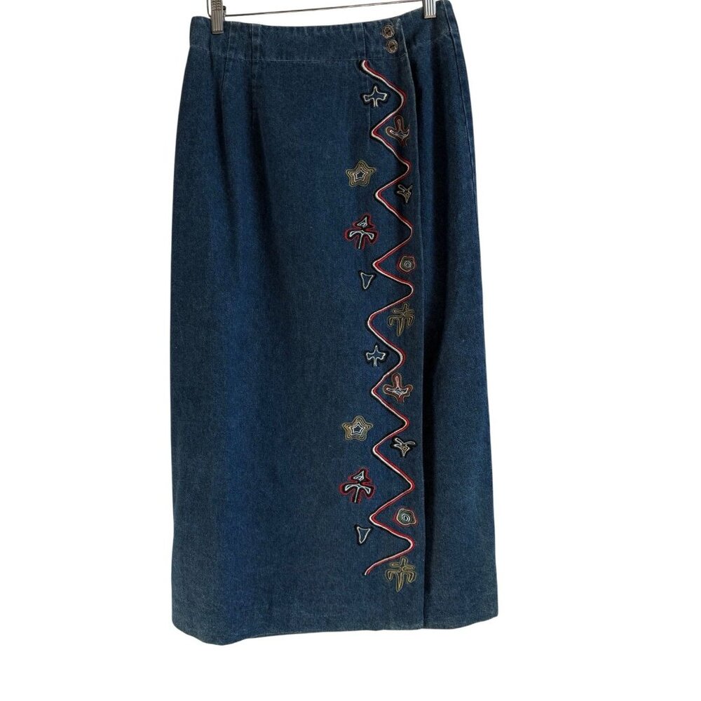 Vintage Ruff Hewn Maxi Denim Wrap‎ Skirt Deadstock Western Boho Women Size 10